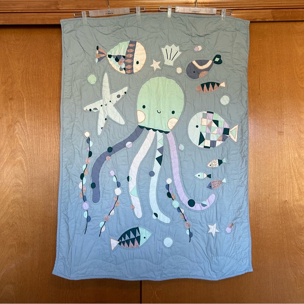 Crate&Barrel Ocean Adventure Kids Blanket - Gray and Pastel